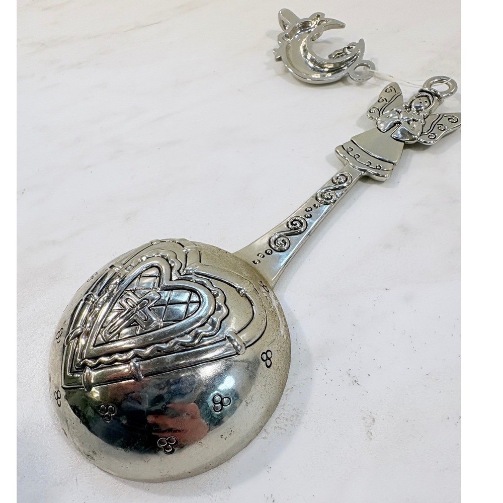 Whimsical Celestial Measuring Spoon Angel Moon Cross Silver Tone Baptism  Gift